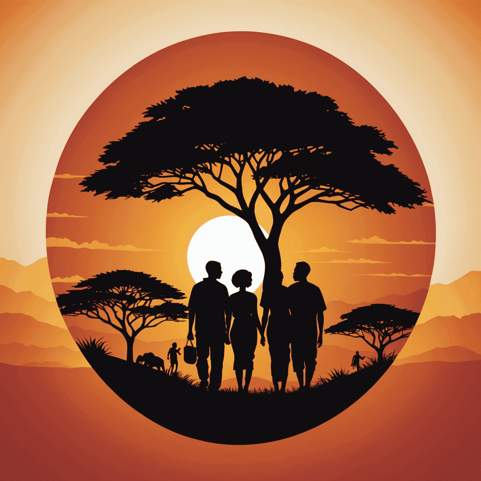 UbuntuInsights logo - A stylized African sunset with silhouettes of people collaborating