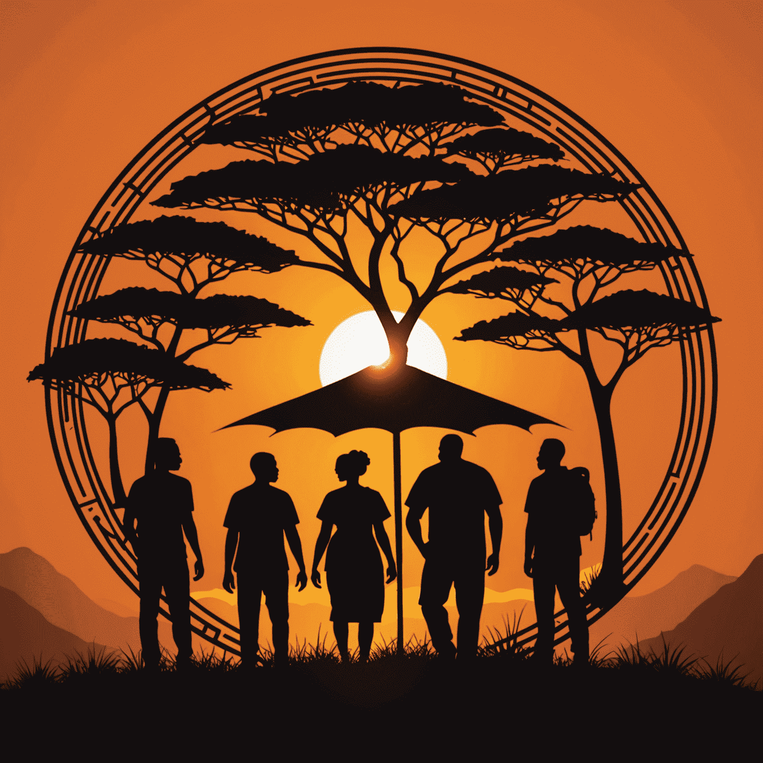 UbuntuInsights logo - A stylized African sunset with silhouettes of people collaborating