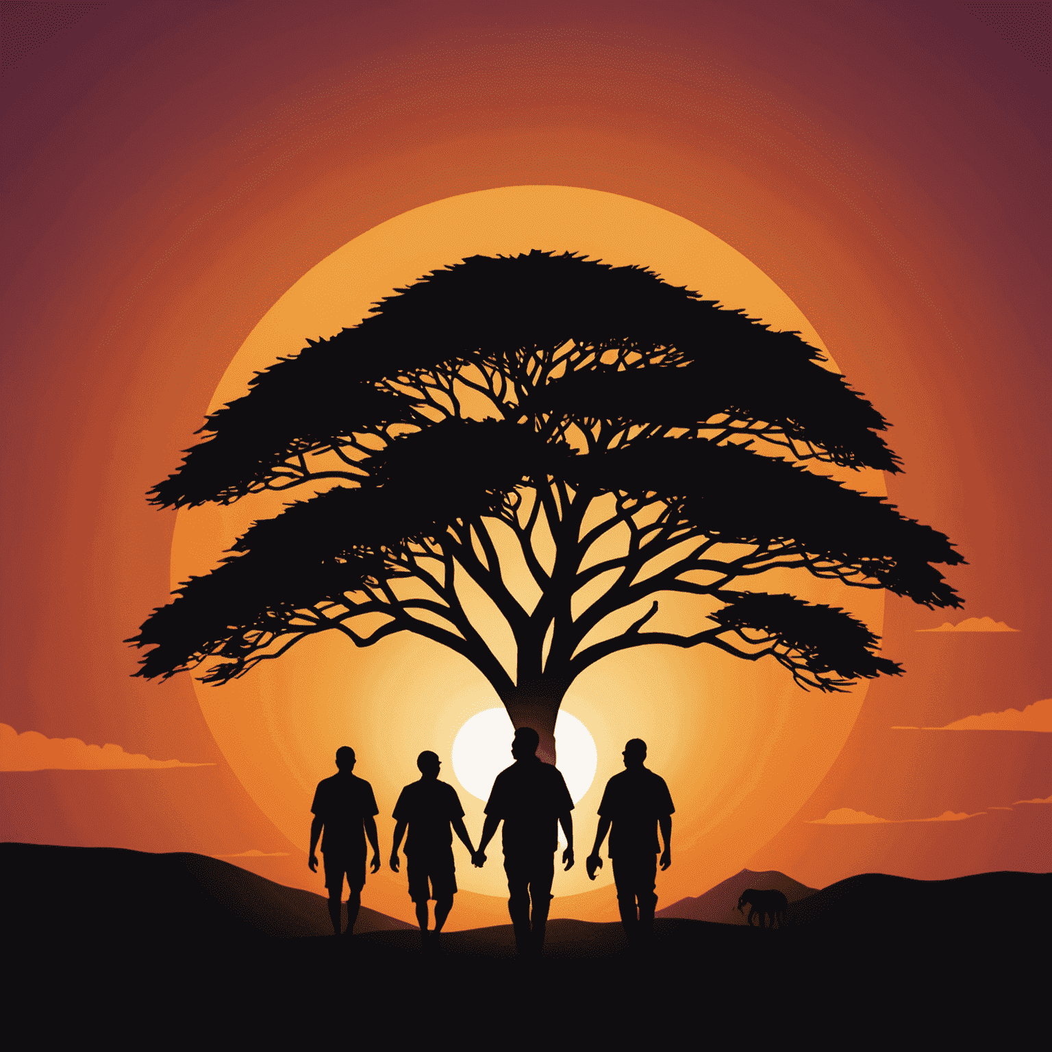 UbuntuInsights logo - A stylized African sunset with silhouettes of people collaborating