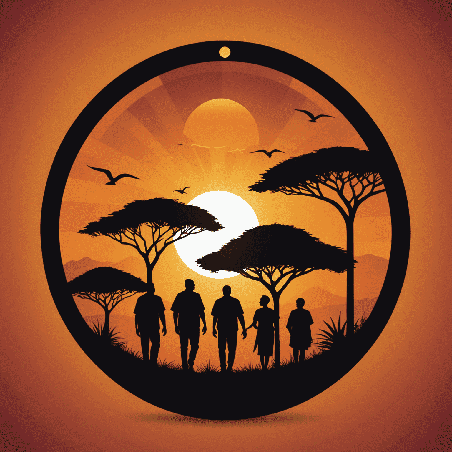 UbuntuInsights logo - A stylized African sunset with silhouettes of people collaborating