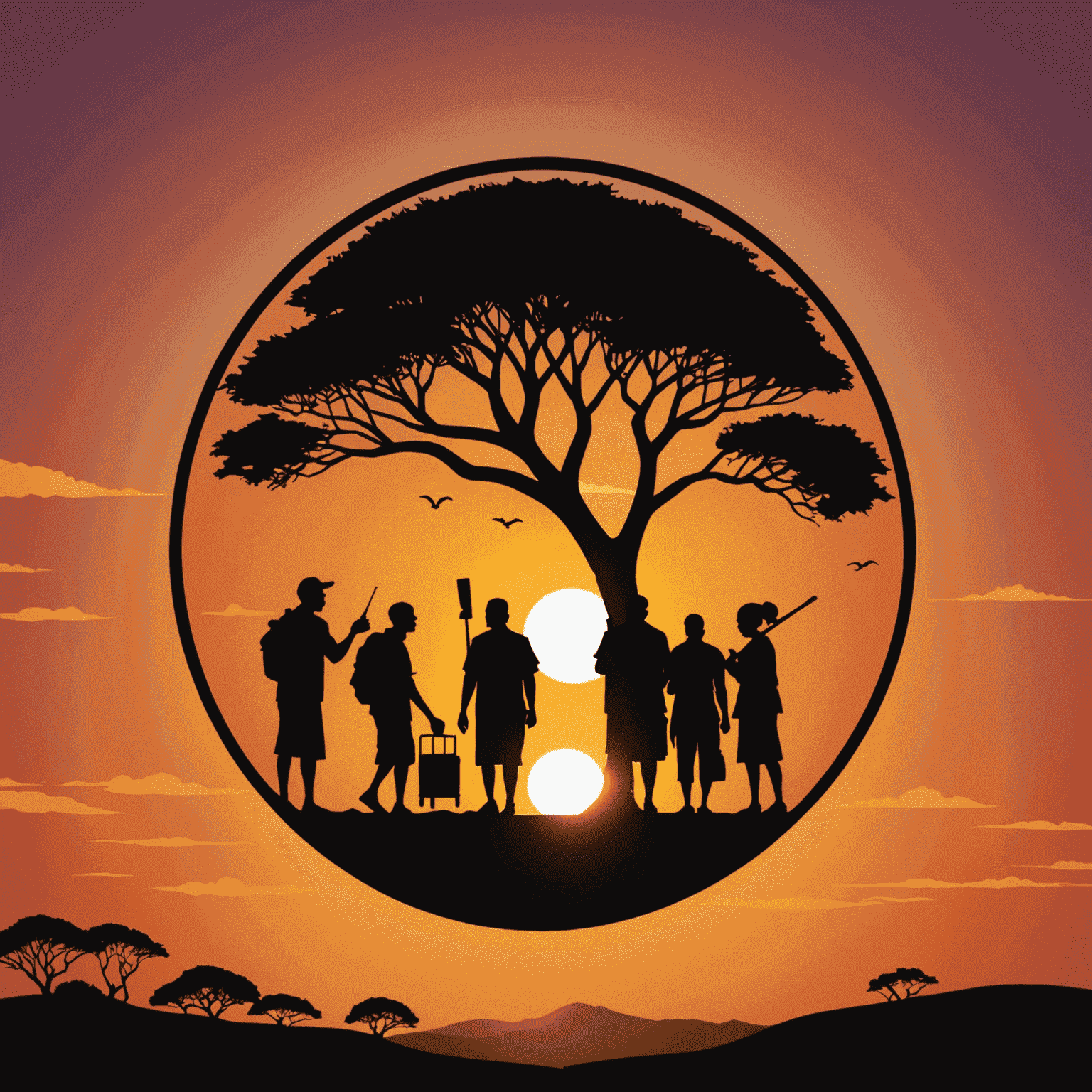 UbuntuInsights logo - A stylized African sunset with silhouettes of people collaborating