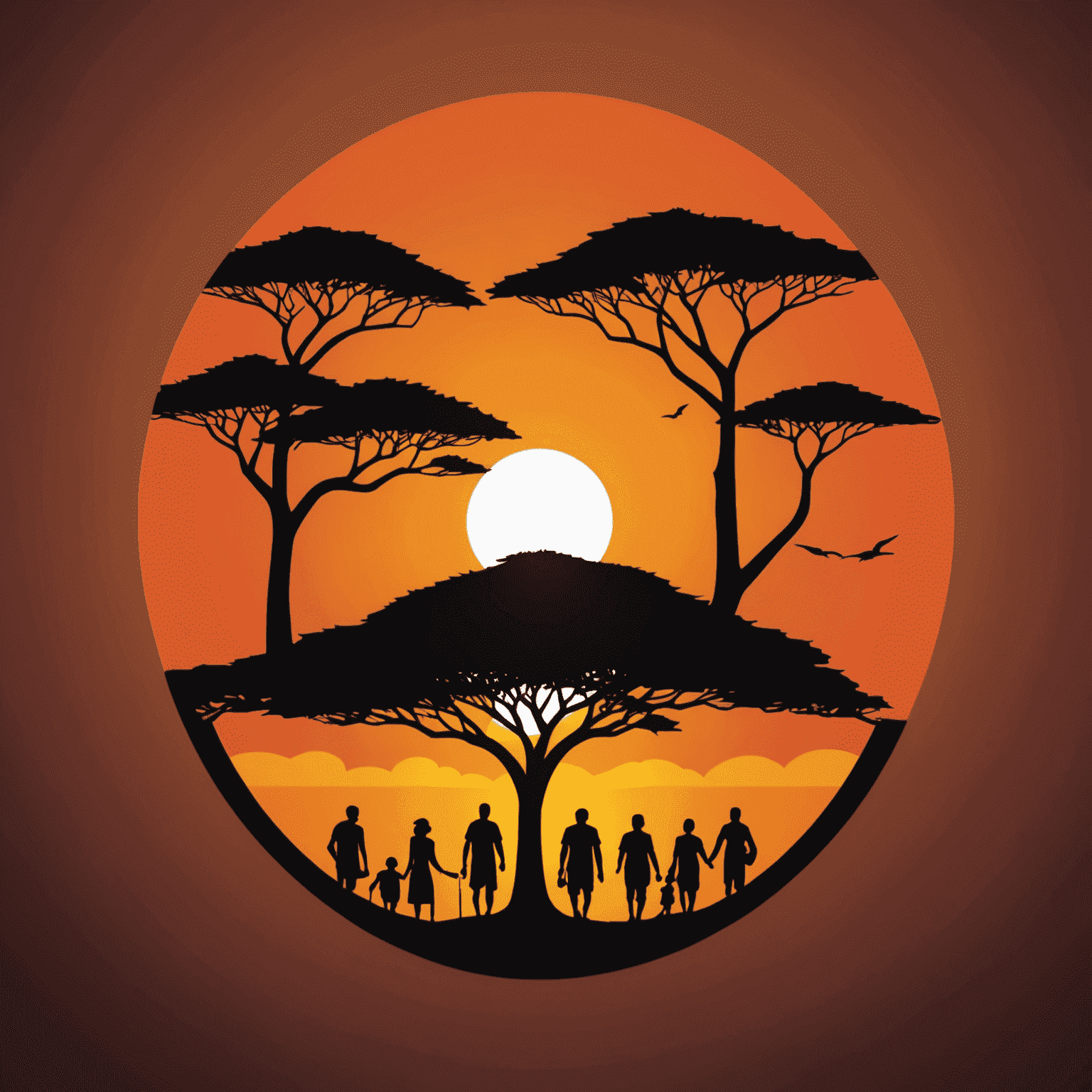 UbuntuInsights logo - A stylized African sunset with silhouettes of people collaborating