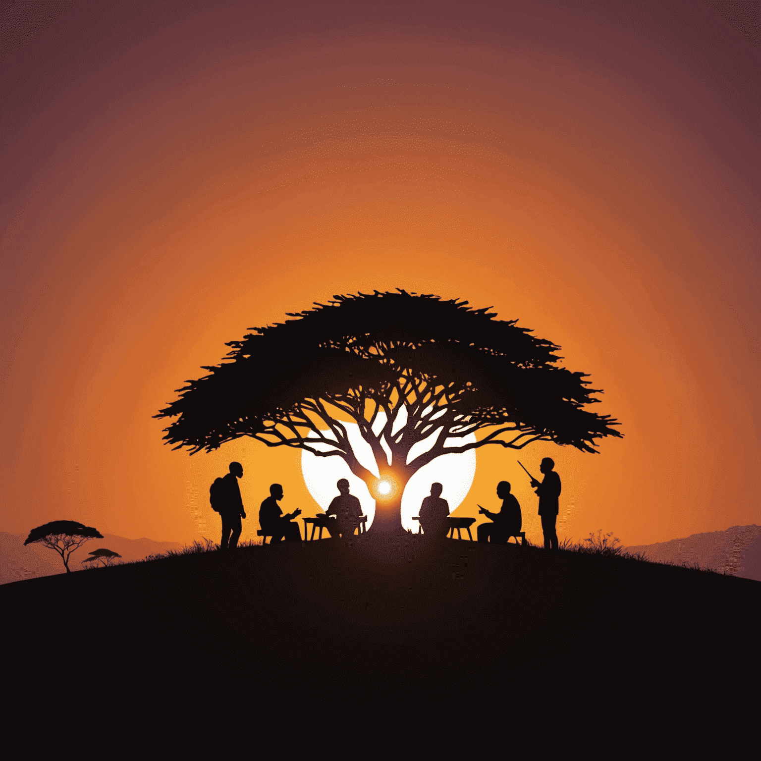 UbuntuInsights logo - A stylized African sunset with silhouettes of people collaborating