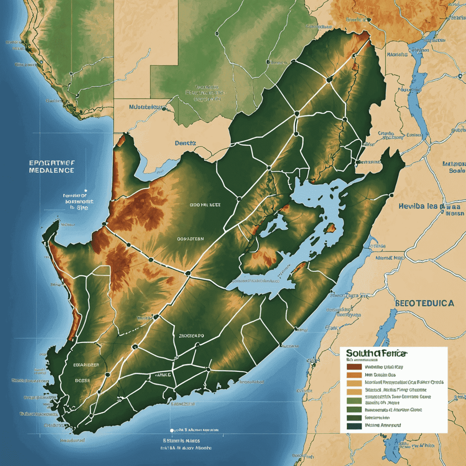 A graph showing improved efficiency metrics with an upward trend, overlaid on a map of South Africa